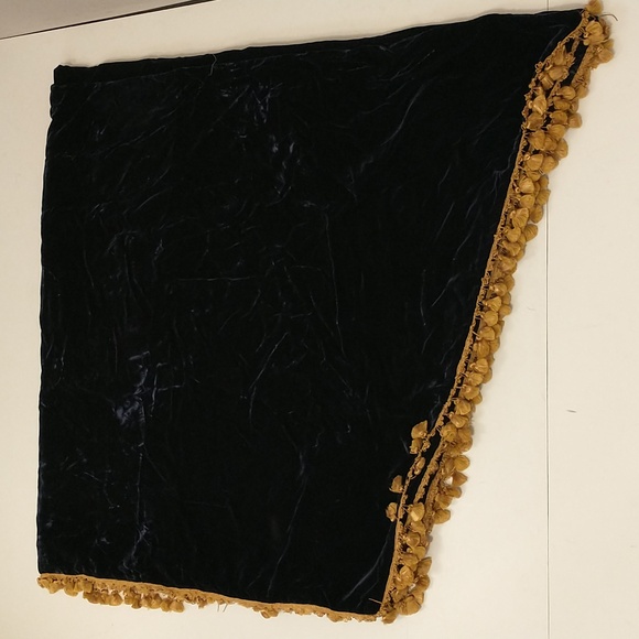 Vintage Handmade Velvet Panels Wall Hanging Tassel Fringe Dark Navy Blue w Gold